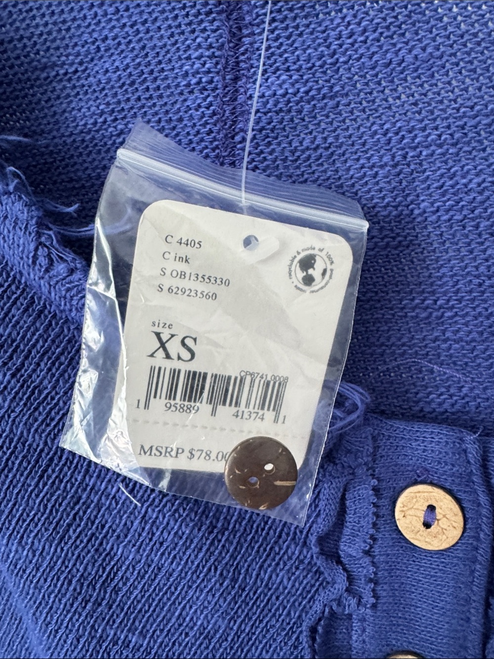 Blue Button-Front V-Neck Ruffle Trim Top - Picture 3 of 5